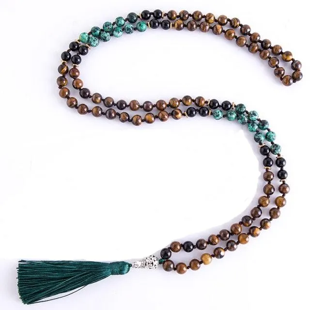 Tiger Eye Green Black Beaded Necklace