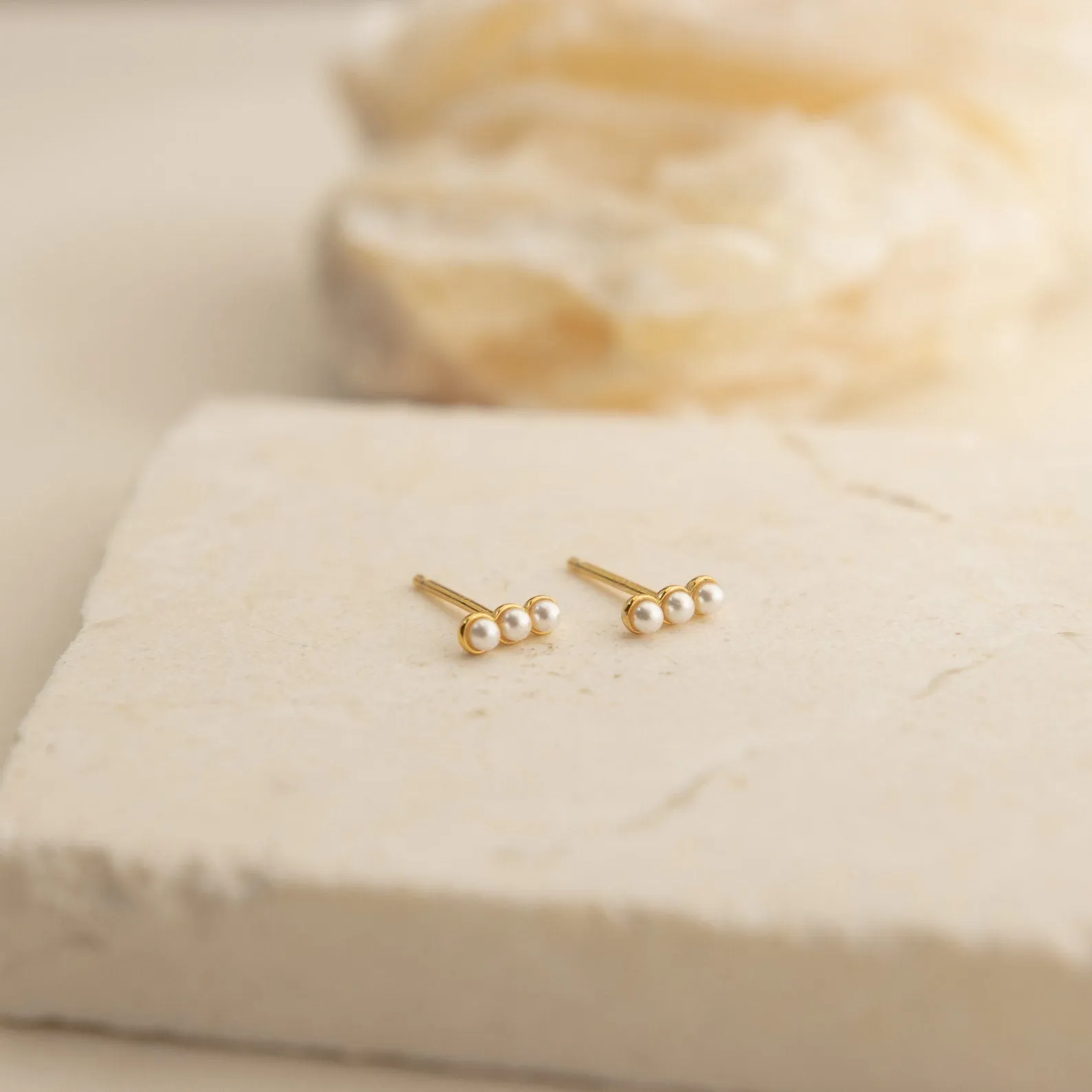 Tiny Pearl Bar Studs