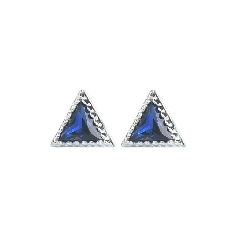 Triangular Blue Zircon Sterling Silver Stud Earrings