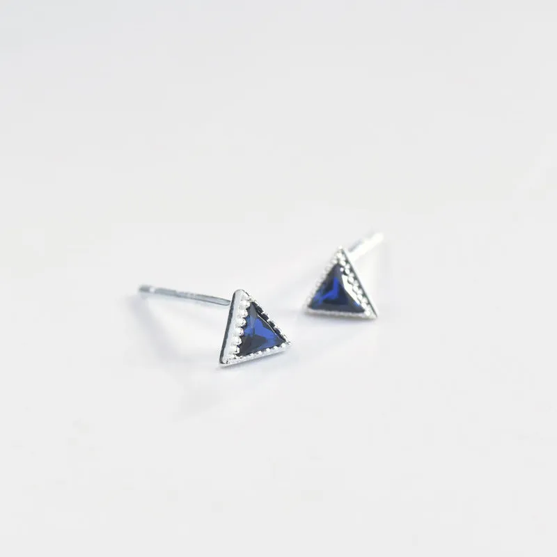 Triangular Blue Zircon Sterling Silver Stud Earrings