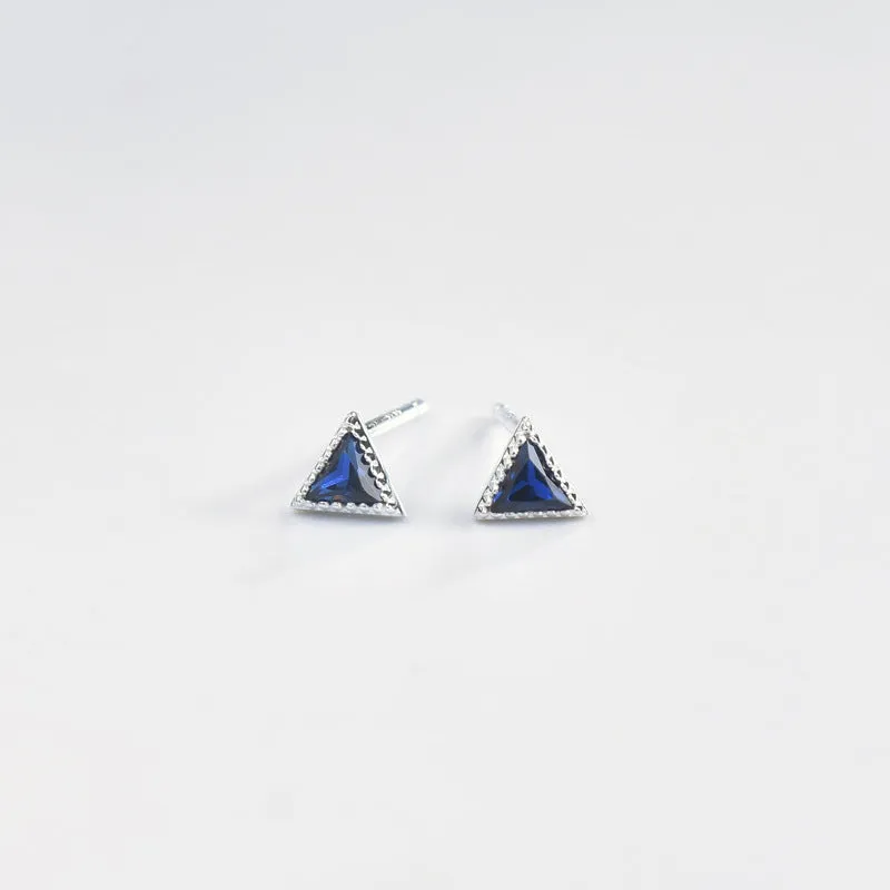 Triangular Blue Zircon Sterling Silver Stud Earrings