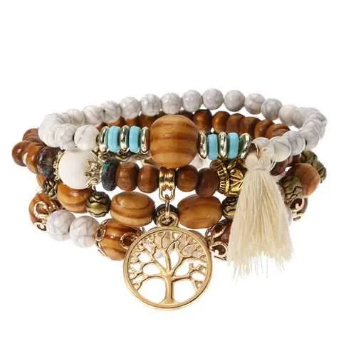 Vintage Hollow Tree of Life Elastic Beaded Bracelets