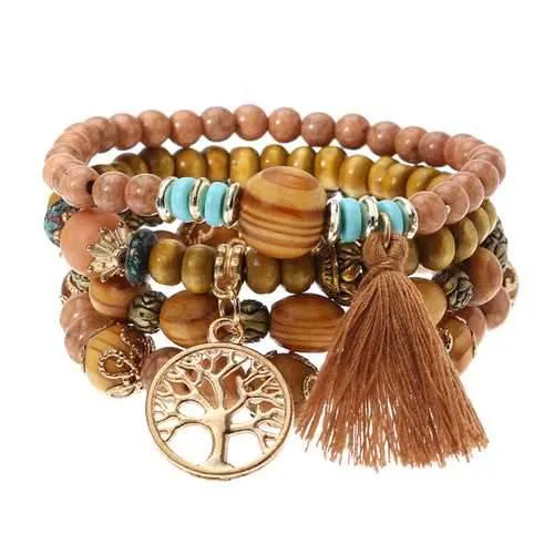 Vintage Hollow Tree of Life Elastic Beaded Bracelets