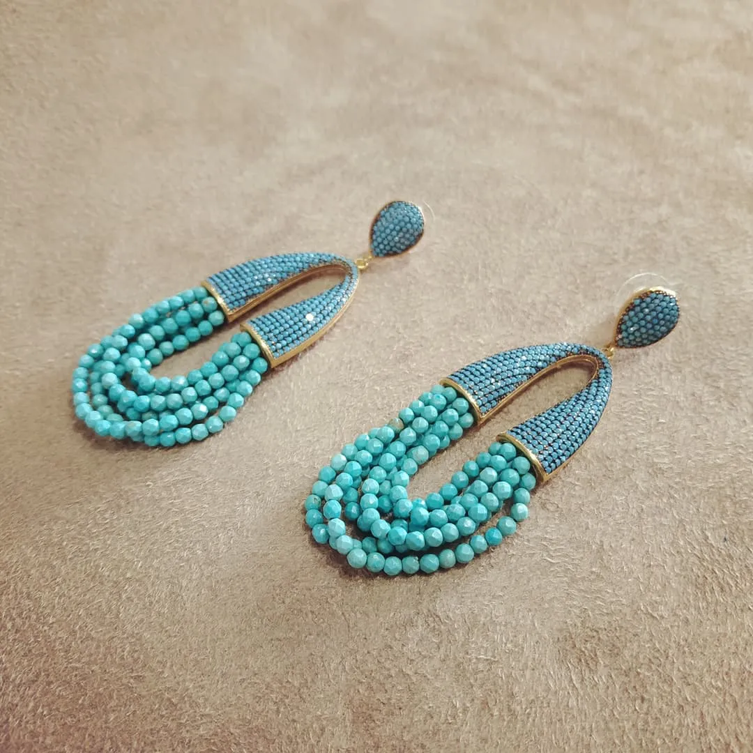 Waterfall turquoise chandelier crystal pave earrings