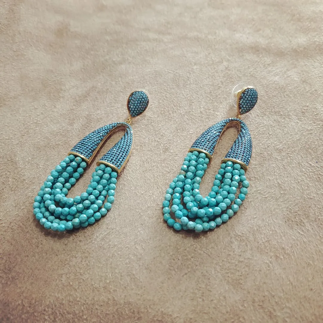 Waterfall turquoise chandelier crystal pave earrings