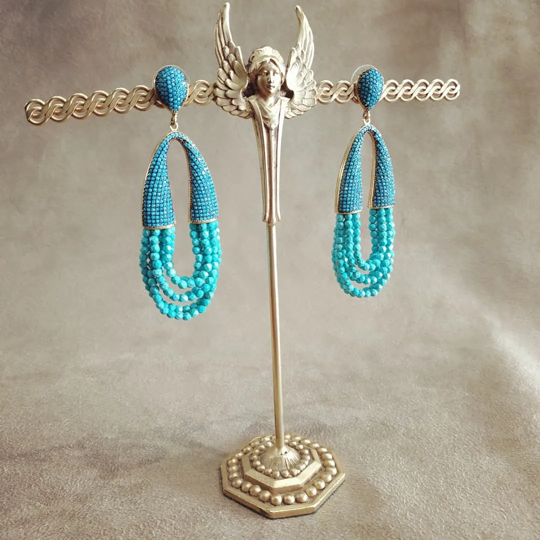 Waterfall turquoise chandelier crystal pave earrings