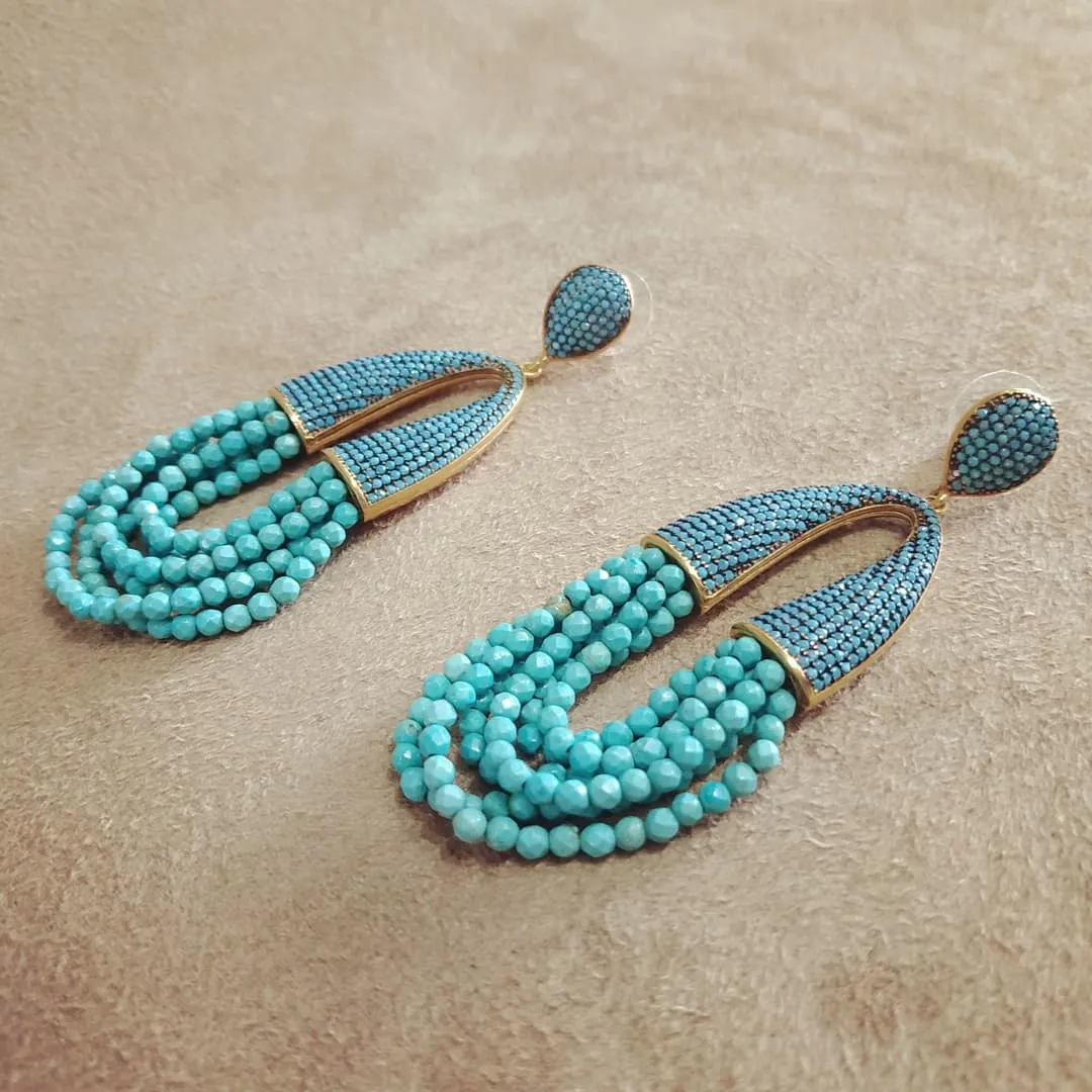 Waterfall turquoise chandelier crystal pave earrings