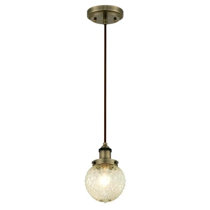 Westinghouse 6346600 1 Light Mini Pendant Antique Brass Finish with Diamond Cut Clear Glass