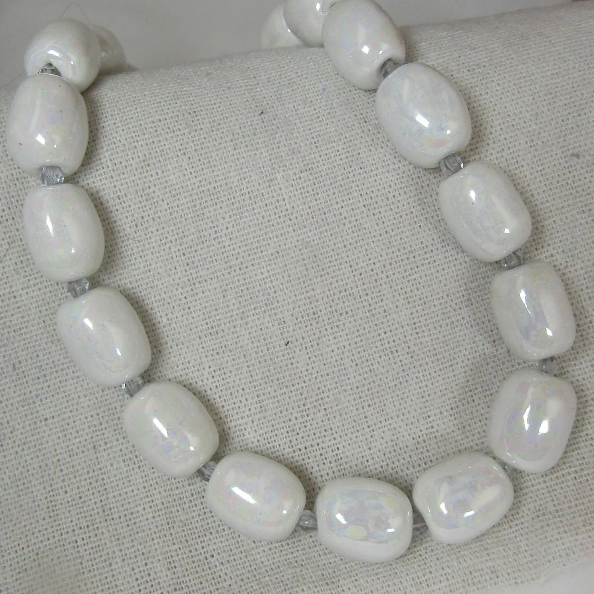 White Kazuri Necklace Classic Style in Fair Trade Beads