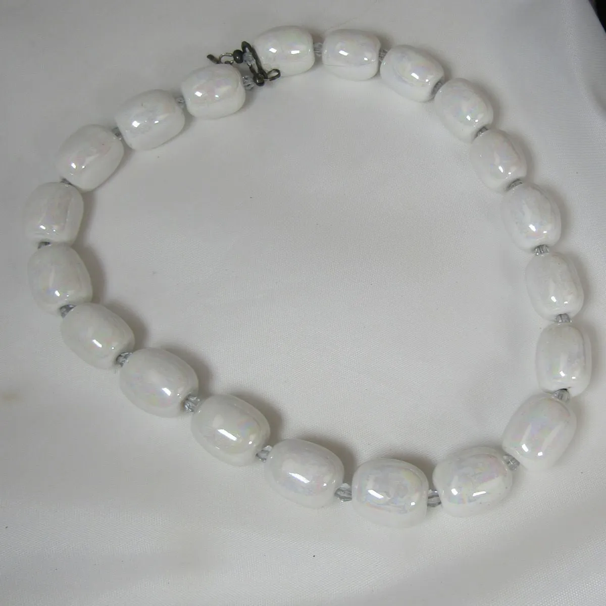 White Kazuri Necklace Classic Style in Fair Trade Beads