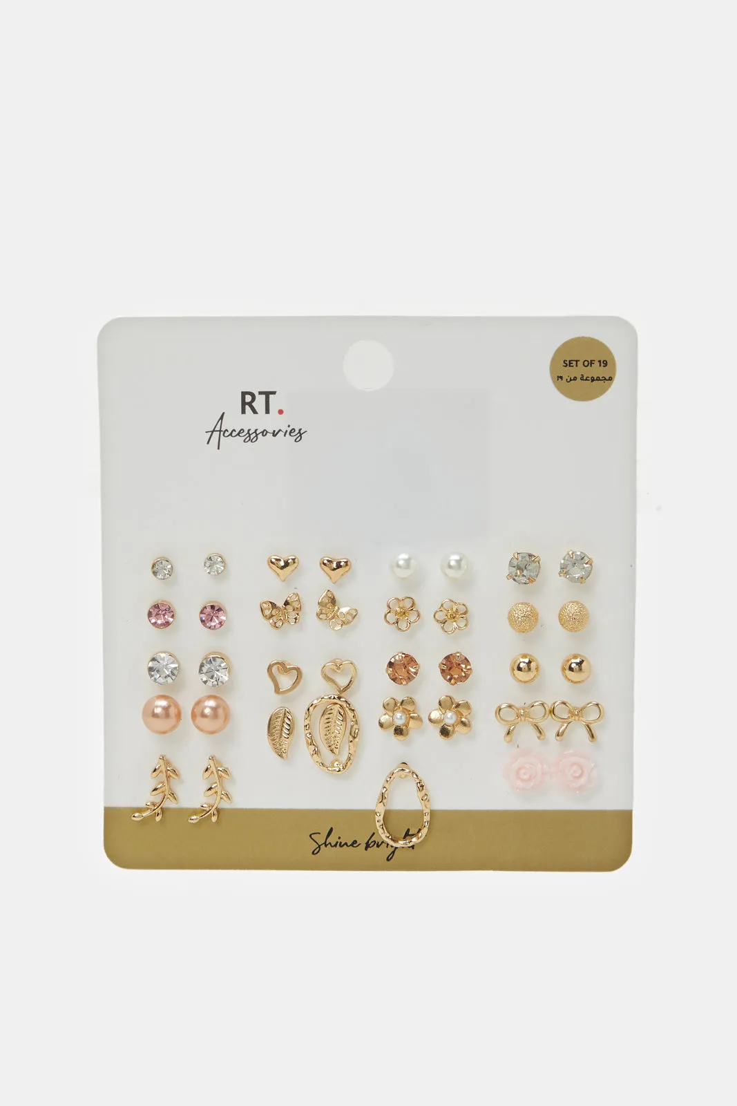 Women Gold Embellished Studs (19 Pairs)