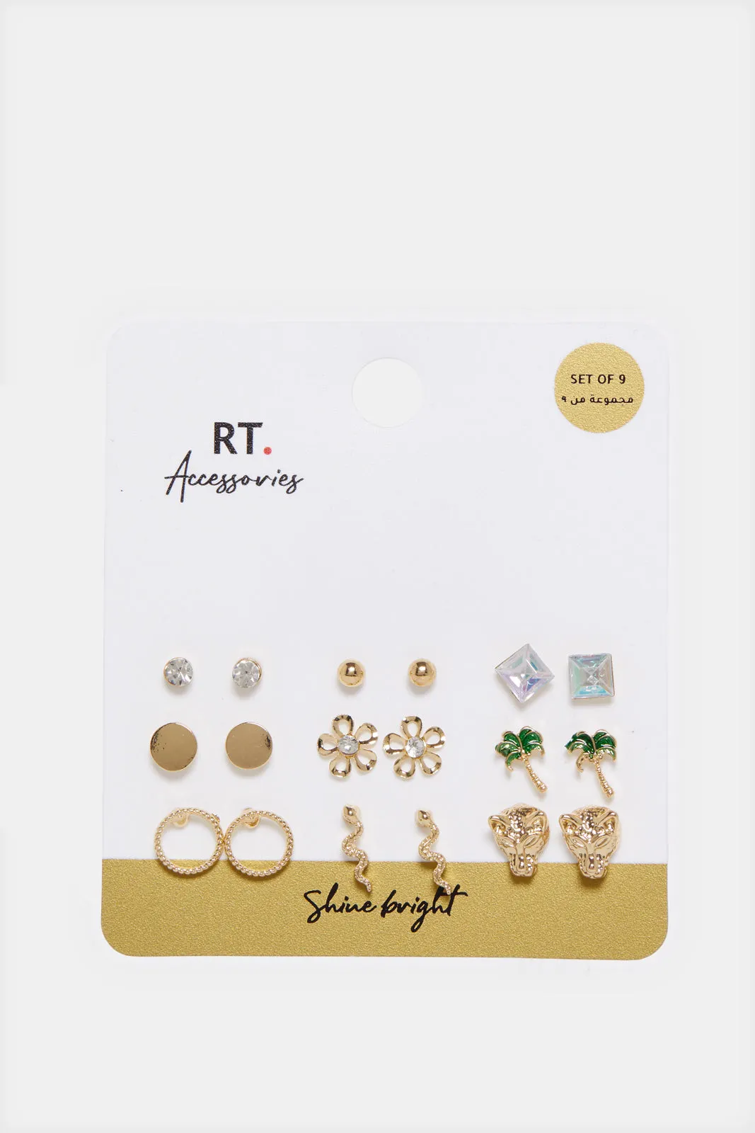 Women Gold Embellished Studs (Pack of 9)