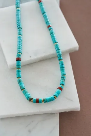 Xander Kostroma - Men's Turquoise and Red Jasper Necklace - Ideal for Daily Wear - Enhances Protection and Inner Peace - Handcrafted Unique Jewelry - 45cm Length - Perfect Gift for Tranquility and Style